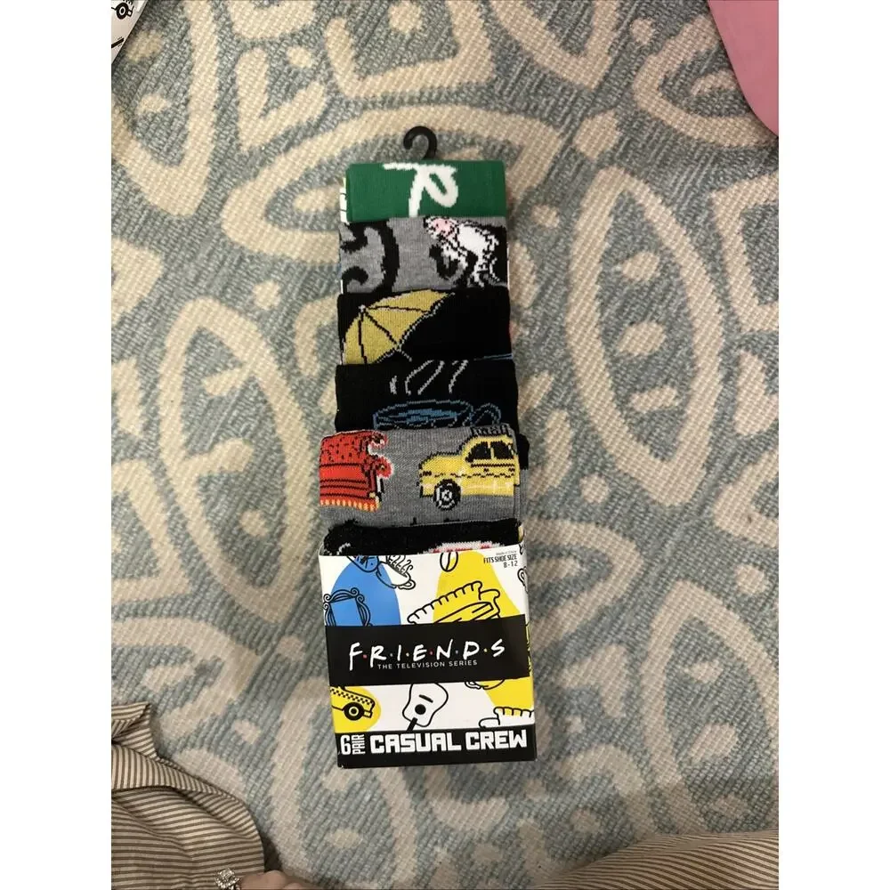 NEW Friends The TV Series Themed Casual CREW SOCKS 6-Pairs Men's Shoe Size‎ 8-12